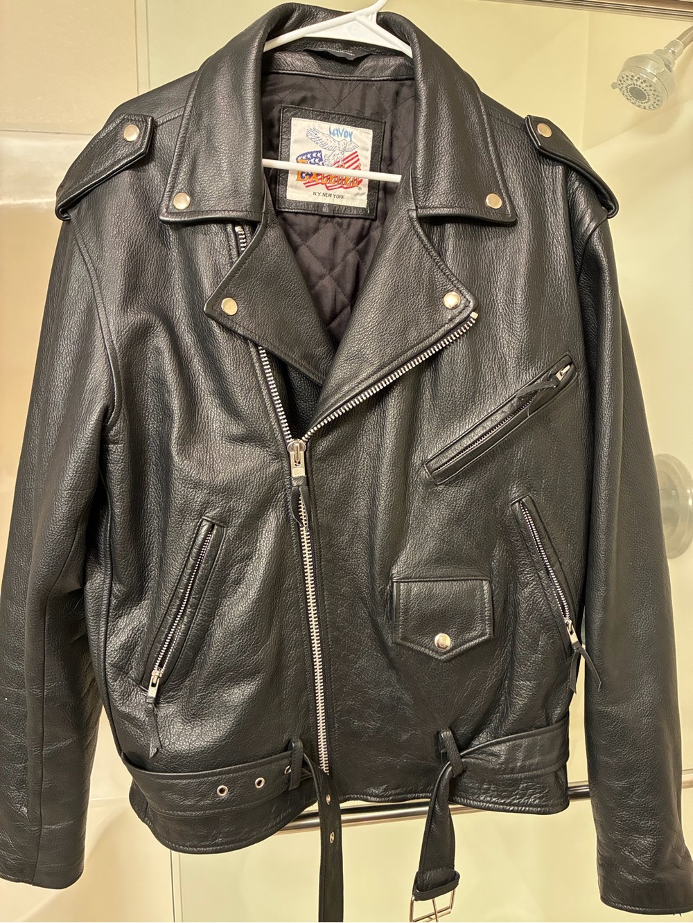 Classic Black Leather Bomber Jacket with Silver Hardware